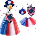 4th of July Porch Goose Outfit - 3PC Patriotic Costume Set with Hat, Flag Bandana & Tutu Skirt for 23" Lawn Goose Statues, Independence Day Yard Decor