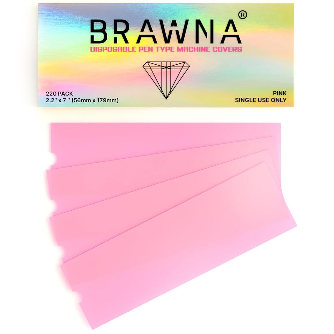 BRAWNA 220 Pack PMU Machine Pen Covers - Microneedling Machine Cover - PMU Supplies - Color - Pink