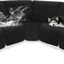 Reclining Sectional Couch Covers 100% Waterproof Velvet L Shape Recliner Sofa Cover for Dogs Pets Washable Anti Slip Recliner Slipcovers with Pockets (5 Seat Sofa, Black)