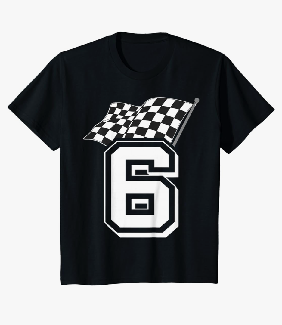 Kids Birthday Boy 6 Racing Flag 6th Birthday Race Car T-Shirt, S