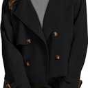 luvamia Cropped Trench Coat for Women Long Sleeve Double Breasted Notched Lapel Casual Loose Fit Jackets with Pockets, L
