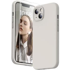 HATOSHI 13 Case with 2 Protective Glass, Liquid Silicone, Non-Slip, Scratch-Resistant, Shockproof Mobile Phone Case, 13 Protective Case, Stone Grey