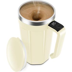Self Stirring Coffee Mug with Temperature Display, 18 oz Automatic Magnetic Mixing Cup, Rechargeable Travel Mug for Coffee, Milk, Cocoa - (White)