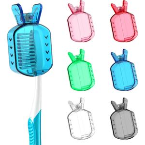 Toothbrush Covers Caps, Clip-On Toothbrush Protector for Household Travel, Brush Head Pod Case Fits Most Manual and Electric Toothbrushes, 6 Count (Transparent without Glitter)