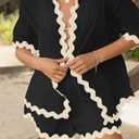 ZESICA Women's Button Down Pajama Set Line Short Sleeve Shirt and Shorts Pj Lounge Sets Sleepwear with Pockets (Black, M)