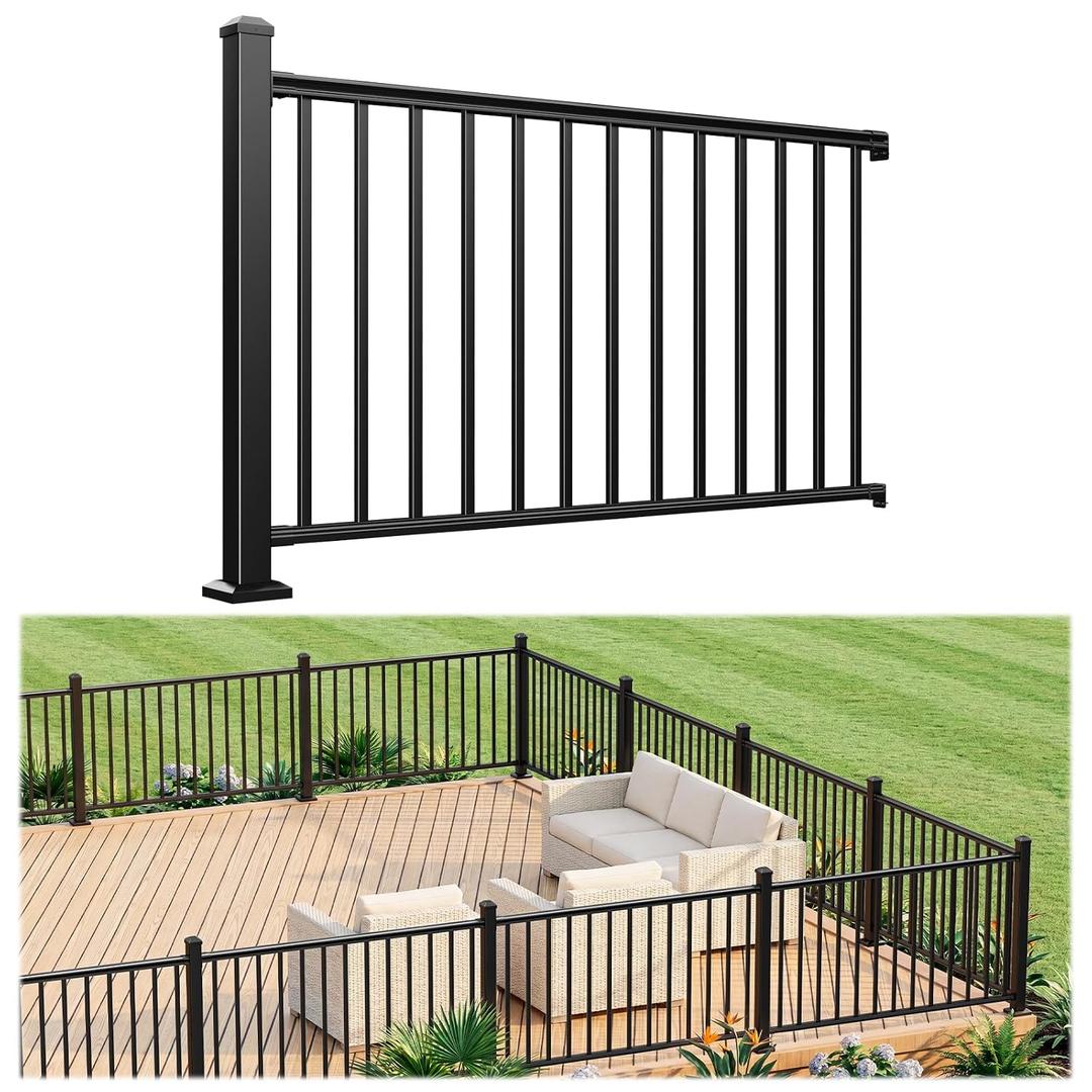 Egadis 1 Pack 36 in x 5 ft Modular Aluminum Porch and Deck Railing Kit | Pioneer in Modular Aluminum Railing Kit, ASTM Certified, Textured AAMA2604 Finish for Deck, Porch & Balcony (1 Post, 1 Panel)