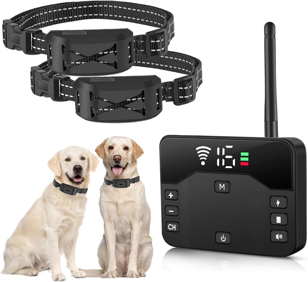 zvsay Wireless Dog Fence System for 2 Dogs, 2025 Upgraded 2-in-1 Electric Fence & Training Collar, Portable Perimeter Dog Collar with Remote Control, Waterproof, Adjustable Range up to 985 ft