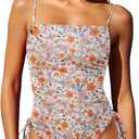 Zando One Piece Swimsuit Women Tummy Control Bathing Suits Cheeky High Cut One Piece Swimsuits Swimwear Tie Side (10-12, Orange Print)