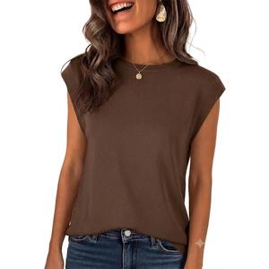 ANRABESS Women's Sweater Vest 2026 Summer Crew Neck Cap Sleeve Tank Tops Business Casual Lightweight Pullover Sweaters Shirts Coffee-L