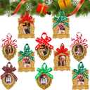 Weysat 10 Pcs Christmas Mini Vintage Picture Frame with Velvet Ribbon Bows Small Gold Picture Frame Ornament Antique Oval Rectangle Wall for Photo Display Christmas Holiday Decor DIY Crafts