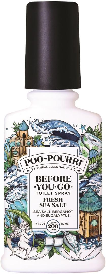 2 PACK Poo-Pourri Before-You-Go Toilet Spray, Fresh Sea Salt, 4 Fl Oz, Up to 200 Uses, Bathroom Odor Deodorizer, Plant-Based with Essential Oils, for Home or Work, Sea Salt, Bergamot & Eucalyptus Scent 