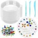 LOYIM 24 Pcs Stepping Stone Kit Includes Concrete Mold, Mosaic Tiles and Carving Tools, DIY Craft Handmade Stepping Stone Kit for Kids, Family, Garden Outdoor Decor, No Concrete Mix(Round,8.3 Inch)