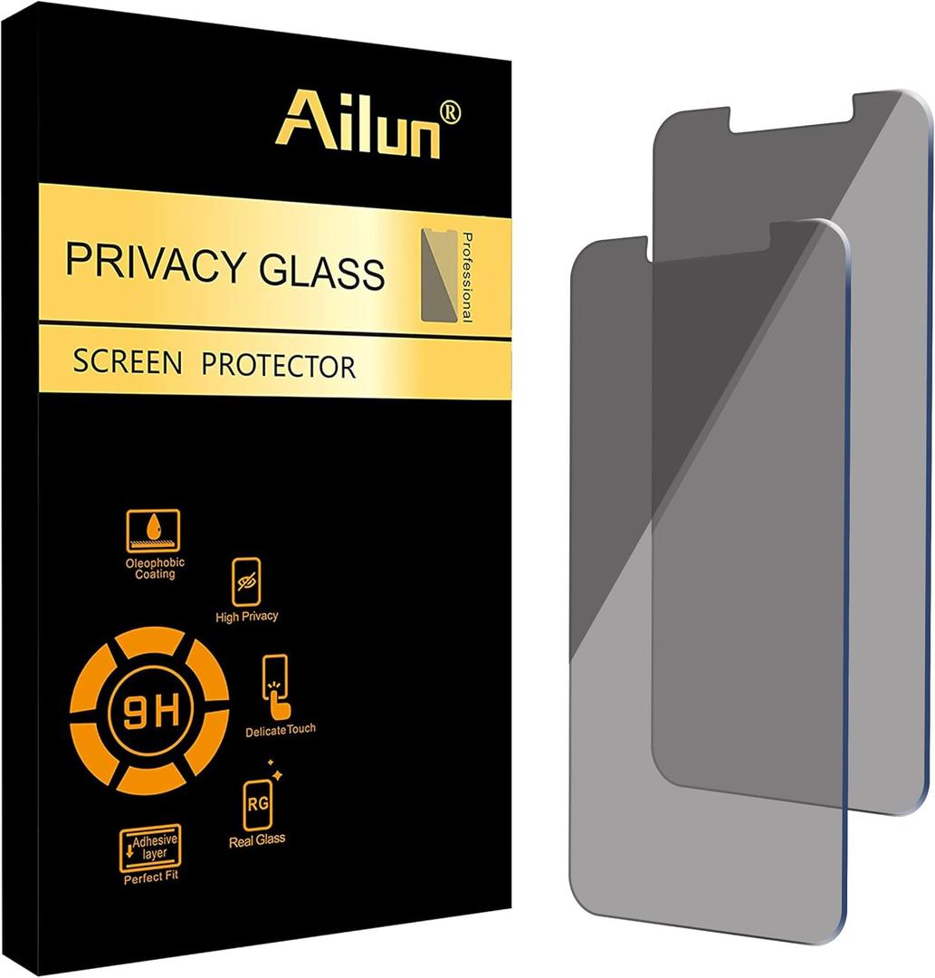Ailun Privacy Screen Protector for iPhone 16e / iPhone 14 / iPhone 13 / iPhone 13 Pro [6.1 Inch] 2 Pack Anti Spy Private Tempered Glass Anti-Scratch Case Friendly [Not for iPhone 16 6.1 Inch]