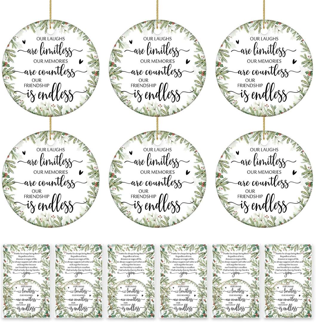 12 Sets Friends Christmas Ornaments Friendship Gifts for Women Friendsgiving Friendsmas Party Favors Round Ceramic Hanging Decorations with Cards Sisterhood Women Tribe Thank You Gifts
