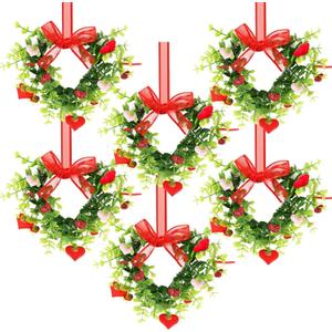 6 Pcs Valentine's Day Heart Wreath Artificial Red Berries Heart Swag Kitchen Cabinet Wreaths Hanging Valentines Day Wreaths for Front Door Window Wedding Birthday Home Decoration
