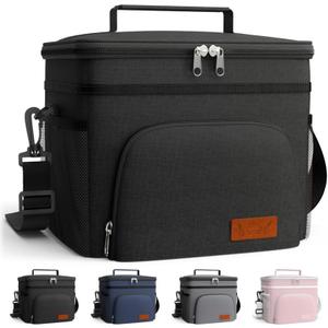 HOTOR Insulated Lunch Box for Men & Women - Leak-Proof Cooler Lunch Bag with 4 Pockets, Adjustable Strap, Ideal for Work, Picnic, Travel - Large, Black, 13.0"7.9"9.1"