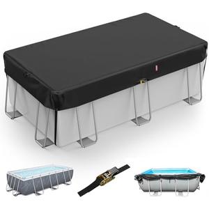 LXKCKJ 10x16 FT Rectangular Pool Cover for Above Ground Pool, Solar Oval Pool Cover Protection with Tensioner, Ideal for Rectangular/Oval Frame Pool Waterproof & UV-Resistant (Black)