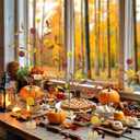 TORONTOKYO 6 Pieces Fall Village Trees, Faux Autumn Tabletop Trees, Fall Mini Tree with Billy Balls Wooden Base, Autumn Miniature for Harvest Thanksgiving Home Indoor Decor