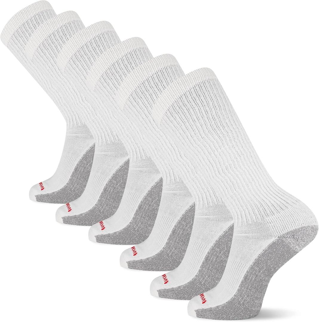 Wolverine Men's Cotton Comfort Over the Calf Socks - 6 Pairs, Breathable Arch Support (7-12, Otc - White)