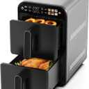 Air Fryer - Dual Basket Air Fryers, 11.6QT Double Airfryer, 2 Stacked Rack, Large Family Size, Touchscreen Controls, 6-in-1 Presets, Roast, Sync & Match Functions, Dishwasher-Safe Parts