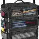  Suitcase Organizer, Travel Luggage Organizer Portable Hanging Travel Shelves Collapsible Hanging Packing Cubes for Carry on Suitcase, Black, M