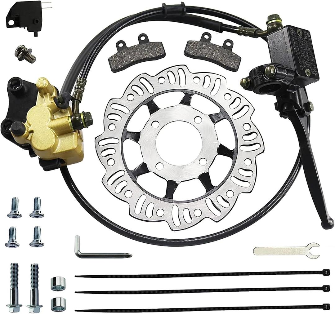 PRO BAT Front Disc Brake Master Cylinder Caliper + 190mm/7.48'' Front Disc Brake Plate + Brake Pad Assembly for 50cc 70cc 90cc 110cc 125cc Chinese Dirt Bike Pit Bike Atomik SSR Apollo