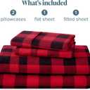 Bare Home Flannel Sheet Set Prints, 100% Cotton, Velvety Soft Heavyweight - Christmas Holiday Sheets - Double Brushed Flannel - Extra Softness, Comfort - Deep Pocket (Queen, Buffalo Plaid - Red/Black)