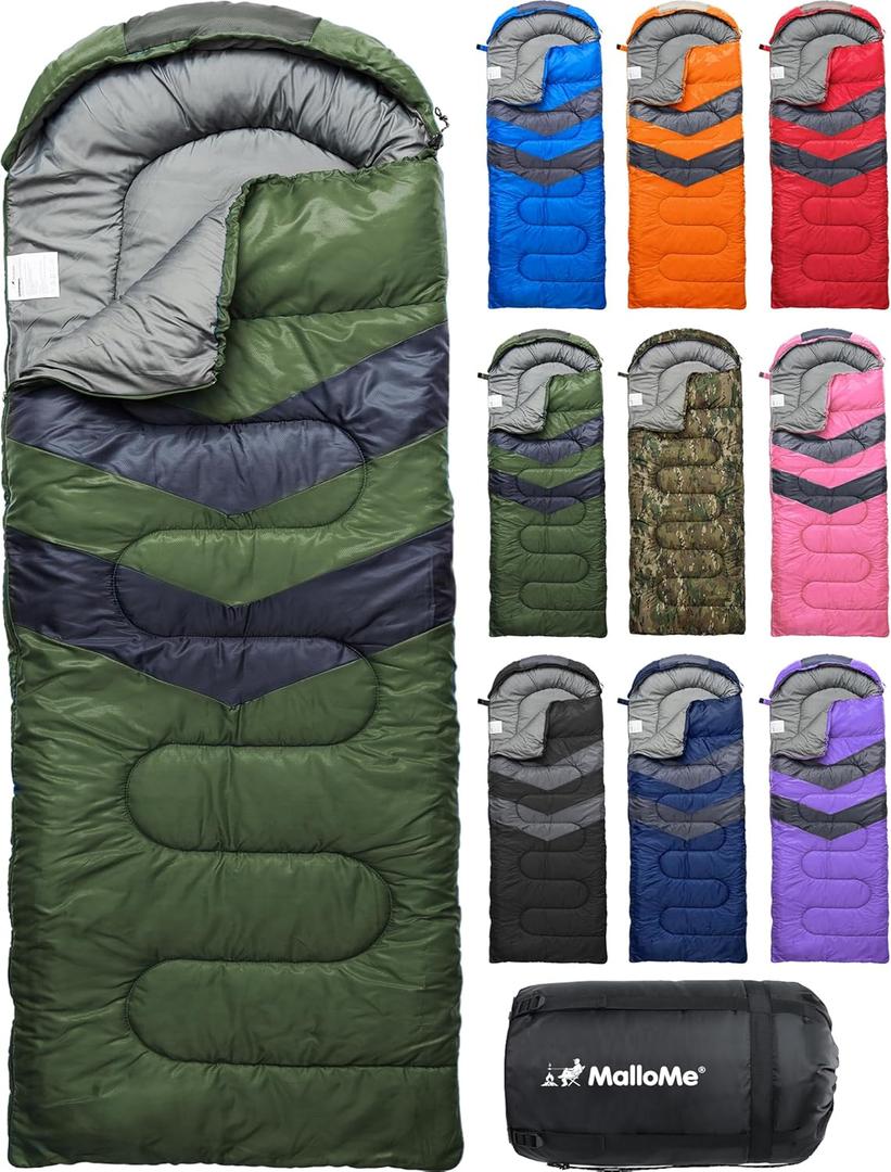 MalloMe Sleeping Bags for Adults Cold Weather & Warm - Backpacking Camping Sleeping Bag for Kids 10-12, Girls, Boys - Lightweight Compact Camping Essentials Gear Accessories Hiking Sleep Must Haves, Style: Plush Comfort 32-65°f