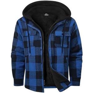 Dekomere Men's Thick Fleece Plaid Jacket Flannel Shirts Sherpa Lined Full Zip Up Hoodie Winter Coat with Pockets , Size Medium