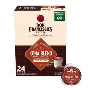 Don Francisco's Kona Blend Coffee Pods, 24 Count, Medium Roast, Compatible with Keurig Brewers (EXP 09/07/27)