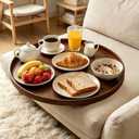 27.7 Inches Extra Large Round Solid Wood Serving Tray Black Walnut Wooden Ottoman Tray for Snack Food Meals Serving Plate,Classic Wood Decorative Storage Coffee Trays for Living Room or Parties