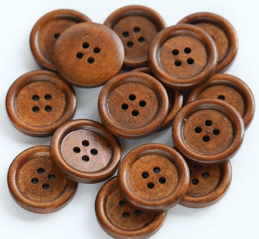 100PCS 1 Inch (25mm) Brown Color Wooden Buttons DIY Crafts Button Sewing Project