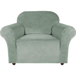 Turquoize Stretch Velvet Chair Cover Sofa Chair Covers for Living Room Armchair Cover Chair Slip Covers with Arms Chair Slipcovers with Elastic Bottom Crafted from Velvet Fabric (Chair, Sea Grass)