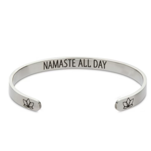 Zodaca Inspirational Wrist Cuff Bracelet for Women, Namaste All Day (2.6x2 In)