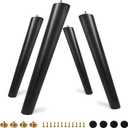FoDau770 Black Rubber Wood Furniture Legs 16 Inches, Slant Tapered Wood Feet Mid Century Table Legs Set of 4, 5/16" UNC Screw-in Furniture Feet - Max Leg Diameter 2.3"