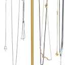 Rotating Necklace Holder Jewelry Display Stand Bracelet Organizer Hanging Tower Rack with 23 Hooks and Round Base Jewelries Collection 17.8inch Gold