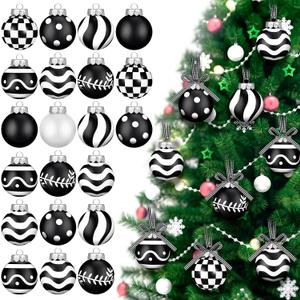 Chuangdi 24 Pcs Christmas Ball Ornaments for Tree Black and White Tree Decorations Modern Striped Swirl Polka Dots Hanging Ball 2.36'' Plastic Balls for Holiday Hanging Decor (Mixed Print)