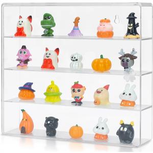 Clear Display Case 4 Compartments Storage Box Cabinet Organizer for Mini Toys, Collections and Stone