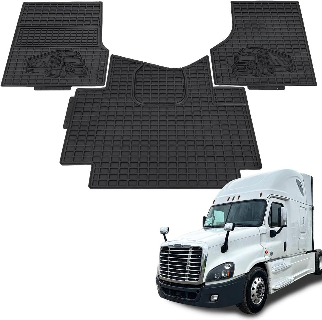 Floor Mats fit for Freightliner Cascadia 2008-2017 | Heavy Duty Truck Floor Rubber Mats | All-Weather Guard Cargo Liners | for Freightliner Cascadia Accessories | 3PCS Set