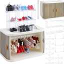 2 x Foldable Doll Wardrobe, Organizer Cabinet with 10 Hangers 3 Storage Box 1 Doll Accessories Display Box & Rod, Doll Clothes Closet for Storing 15/17cm Outfits with Cover & Display Shelf