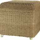 Household Essentials Seagrass Rolling Wicker Storage Ottoman, 18.1 inches