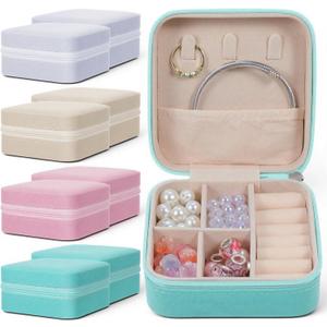 Mini Travel Jewelry Case, Portable Jewelry Organizer Box, Multi-Compartment Storage for Earrings, Necklaces, Rings, Gift for Women, Girls, 8 Pcs, 4 Colors