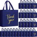 50 Pcs Thank You Gift Bags with Handles Bulk Thank You Non Woven Bags Reusable Gift Handbags Bridesmaid Souvenir Goodie Handbags for Wedding Shopping(11 x 12 x 5 Inch,Navy Blue)