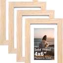 KINLINK 4x6 Picture Frames Natural Wood Frames with Acrylic Plexiglass for Pictures 3.5x5 with Mat or 4x6 without Mat, Tabletop and Wall Mounting Display, Set of 4