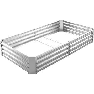 Land Guard 8×4×1ft Galvanized Metal Raised Garden Bed, Metal Planter Kit Box Outdoor for Deep-Rooted Vegetables, Flowers, Green and Herbs, Silver