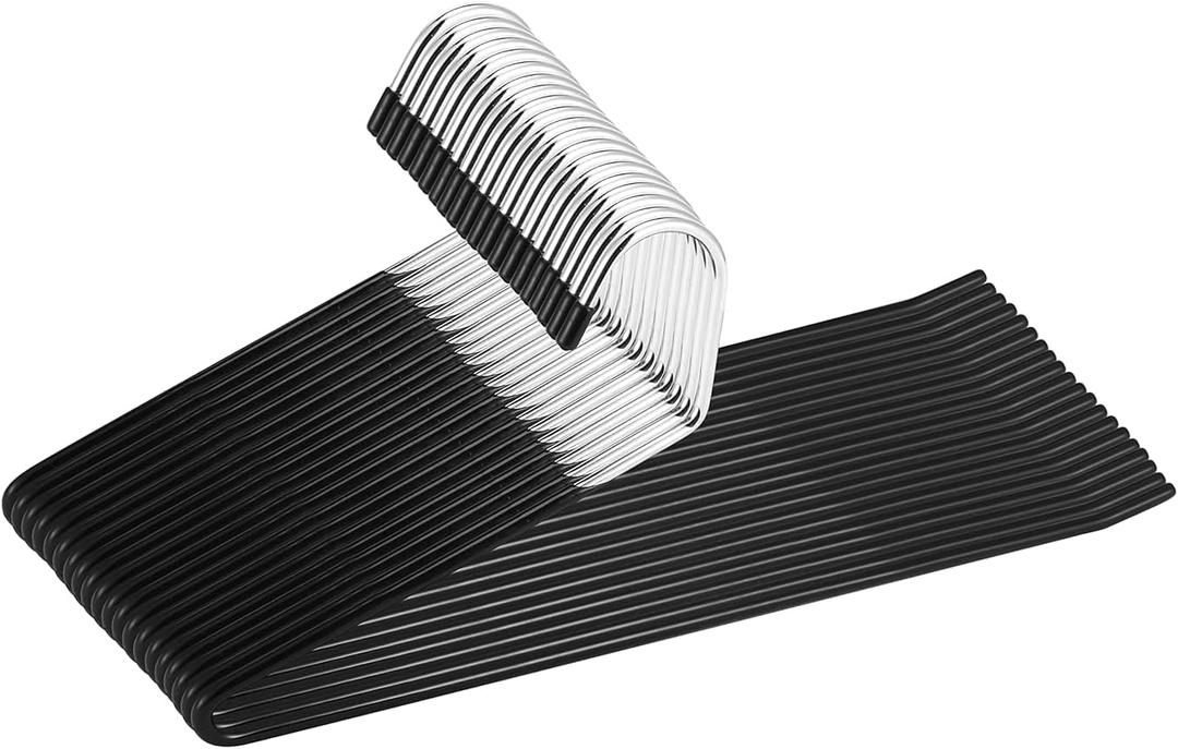 20 Pack Slack Pant Hangers Trousers Jean Hangers, Open Ended Pants Easy Slide Organizers, Chrome and Black Friction