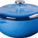 Lodge 4.5 Quart Enameled Cast Iron Dutch Oven with Lid  Dual Handles  Oven Safe up to 500 F or on Stovetop - Use to Marinate, Cook, Bake, Refrigerate and Serve  Caribbean Blue