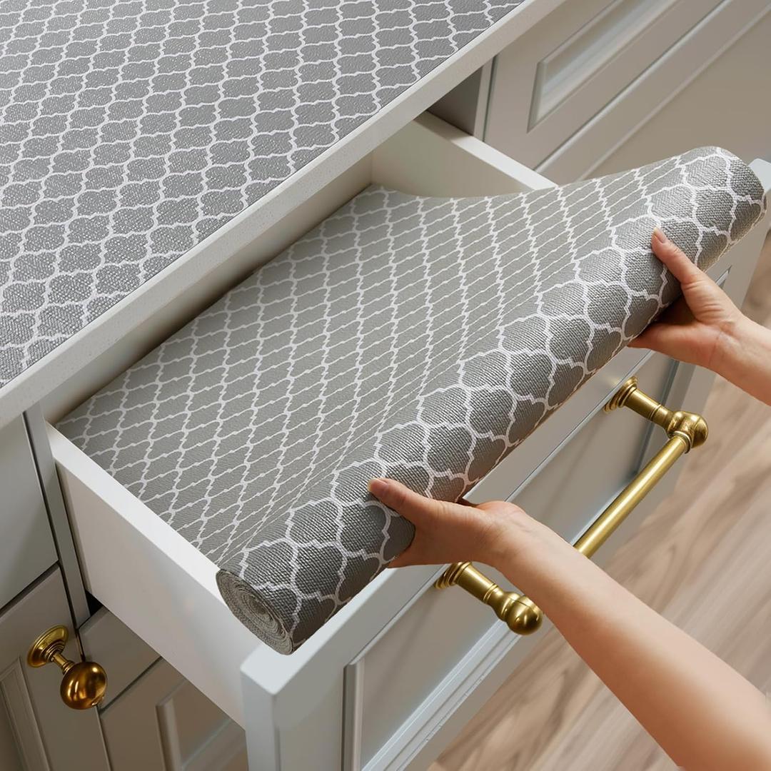 Shelf and Drawer Liner for Kitchen Cabinets Non-Adhesive, Strong Grip Non-Slip Thickened Cabinet Liners for Shelves, Waterproof Mats for Dresser Cupboard, Gray, 23 in x 30 Feet, 23.6"W x 354"L