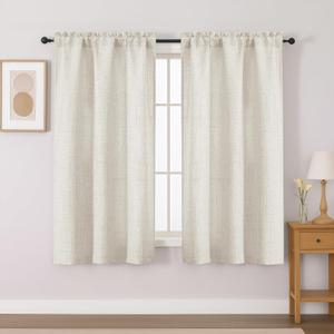 Gwine Natural Short Curtains 45 Inch Length for Living Room, Light Filtering Faux Linen Textured Window Curtain Drapes, Farmhouse Small Window Drapes for Bedroom, 30Wx45L inch, 2PCS