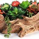 Tebery Artificial Driftwood Stump Log Planter Vintage Cactus Container with Drainage Hole, Creative Imitation Sculpture Resin Succulent Flower Pot for Herb, Strawberry, Small Plants